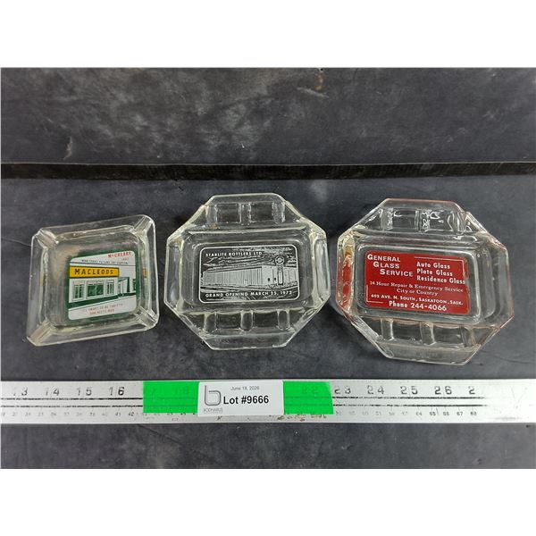 (3) Vintage Glass Advertising Ash Trays