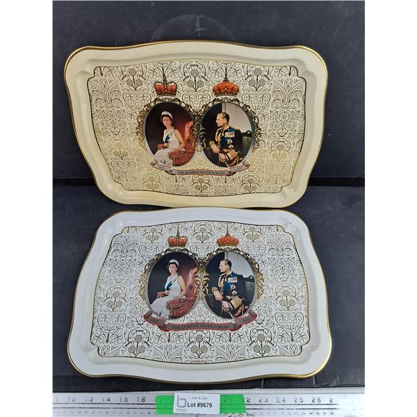 (2) The Queens Silver Jubilee Metal Serving Trays