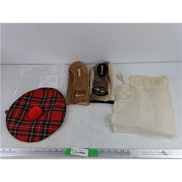 Royal Stewart Tartan Cap, Fur Golf Club Socks, Vintage Fabric