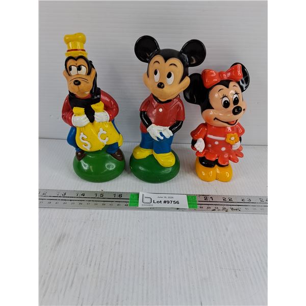 (3) Vintage Disney Hard Plastic Coin Banks-approx. 8"tall