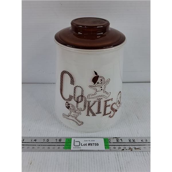 Vintage Bartlett-Collins White Cased Glass Cookie Jar Featuring a Brown Gingerbread  Man Design