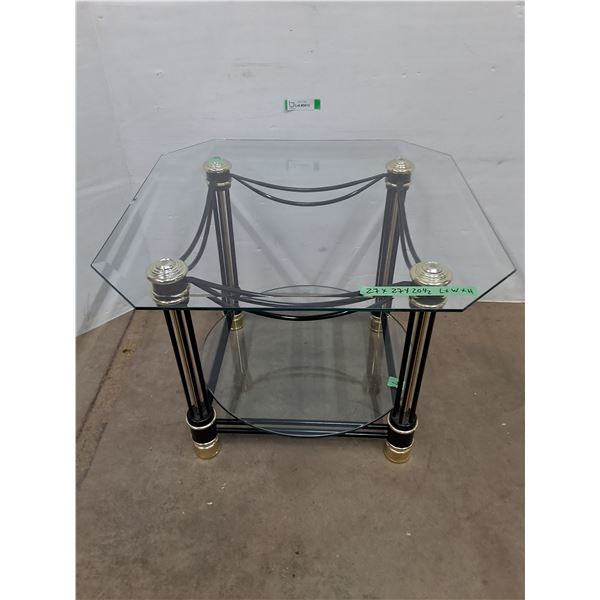 * 2-Tier Metal Framed Glass Coffee Table - 1 Chip - Cannot Ship