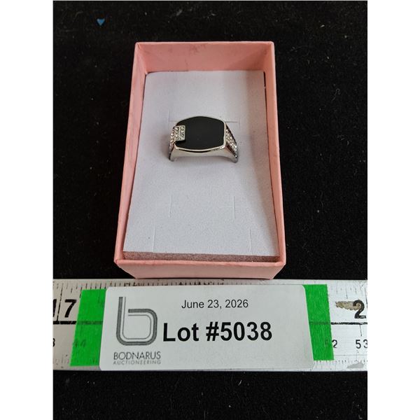 Men's Ring Featuring Large Black Stone (Onyx?)Framed  by Small Accent Stones