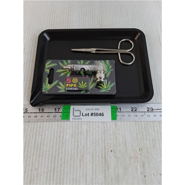 Portable Metal Tobacco Smoking Pipe w/5 screens,Plastic Tray,First Aid Scissors