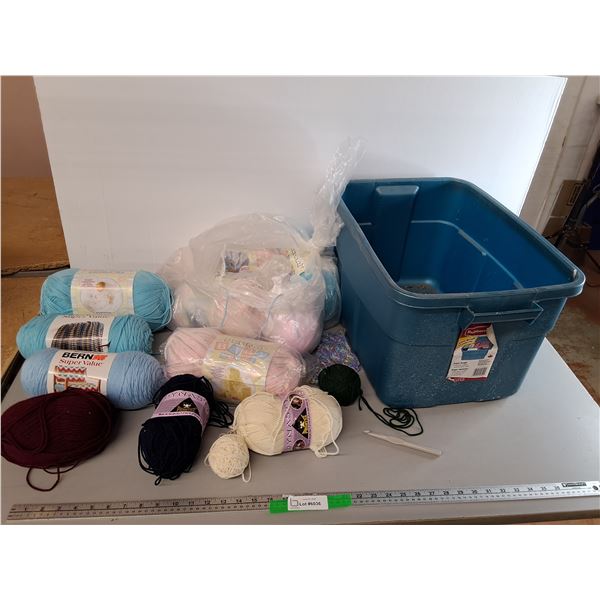 Plastic Storage Tote & Rolls of Yarn- Cannot Ship