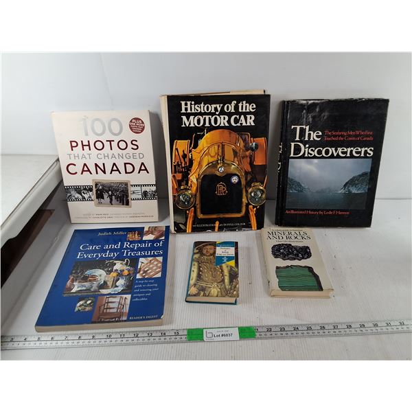(6) Books-Photos that Changed Canada, Minerals & Rocks, History of the Motor Car, Misc.