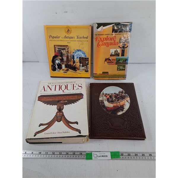 (4) Books- The Canadians, Illustrated History of Antiques, Explore Canada, Misc.