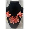 Image 1 : Red Hand-Crafted Mother of Pearl Floral Necklace