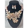 Image 1 : Mother of Pearl and Rose Quartz Necklace with Stamped .925 Earrings