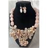 Image 2 : Mother of Pearl and Rose Quartz Necklace with Stamped .925 Earrings