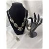 Image 1 : Stamped .925 Moss Agate Necklace, Pendant, and Bracelet Set