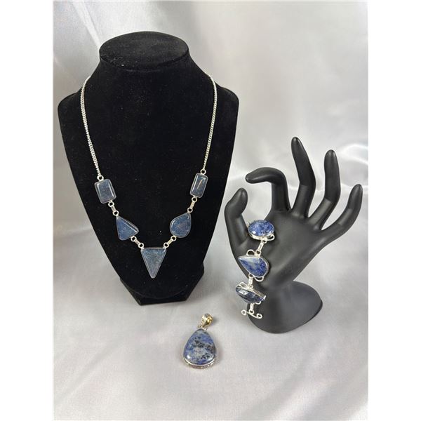 Stamped .925 Sodalite Necklace, Bracelet, and Pendant Set