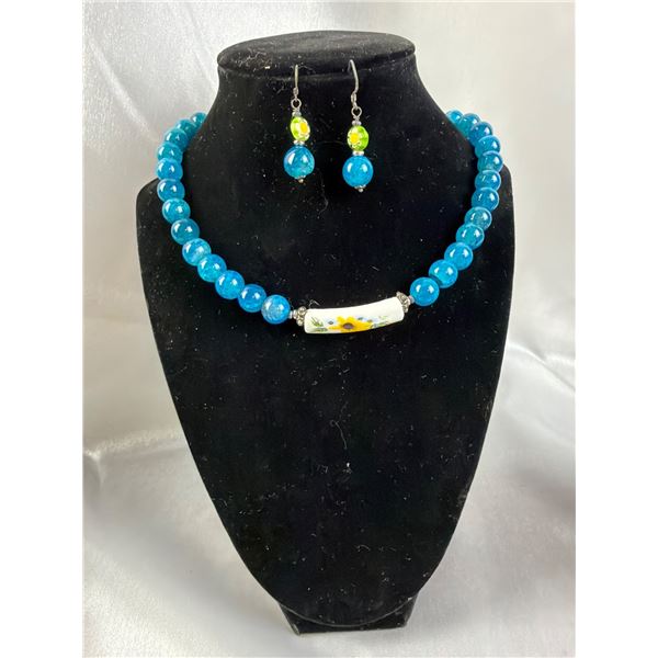 Dragons Vein Agate Necklace and Earrings With Extender