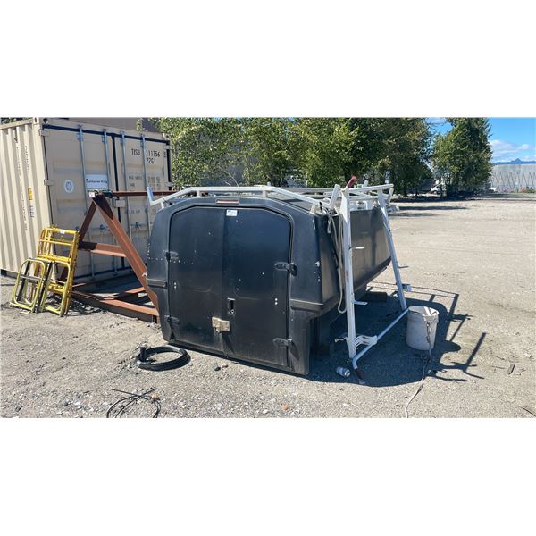 BLACK 64"W X 96"L X 60"H SPACECAP PICKUP TRUCK SERVICE CANOPY WITH ALUMINUM TOP LADDER RACK
