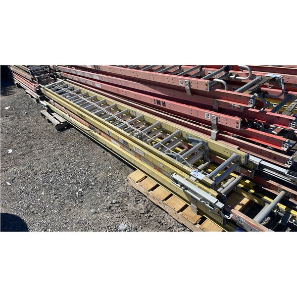 FEATHERLITE 28' YELLOW CARBON FIBER INDUSTRIAL TELECOMMUNICATIONS EXTENSION LADDER WITH LEVEL LOCK