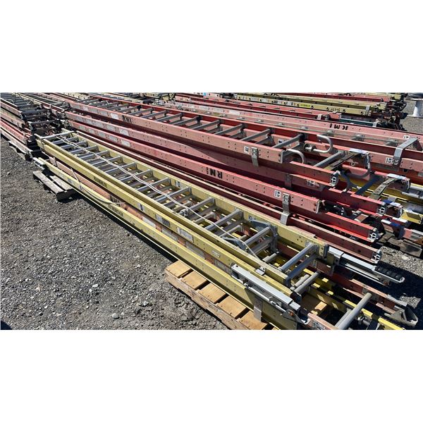 FEATHERLITE 28' YELLOW CARBON FIBER INDUSTRIAL TELECOMMUNICATIONS EXTENSION LADDER WITH LEVEL LOCK