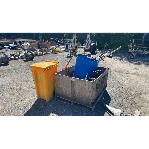 PALLET CRATE OF ASSORTED INDUSTRIAL CLEANING EQUIPMENT, VEHICLE PARTS, & SPILL CLEANUP KIT *PALLET