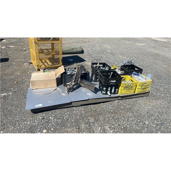 LARGE PALLET OF ASSORTED INDUSTRIAL GALVANIZED BOLTS, HANGERS, & TELECOM HARDWARE *MUST TAKE ALL*