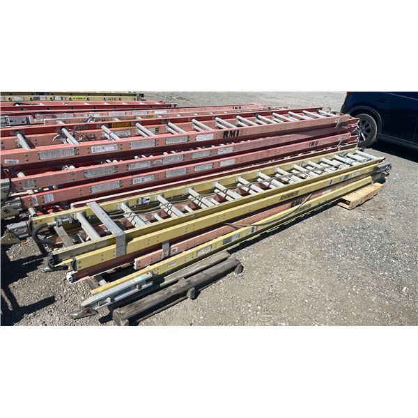 FEATHERLITE 28' YELLOW CARBON FIBER INDUSTRIAL TELECOMMUNICATIONS EXTENSION LADDER WITH LEVEL LOCK