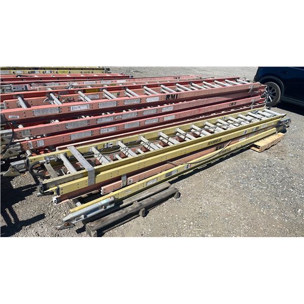 FEATHERLITE 28' YELLOW CARBON FIBER INDUSTRIAL TELECOMMUNICATIONS EXTENSION LADDER WITH LEVEL LOCK