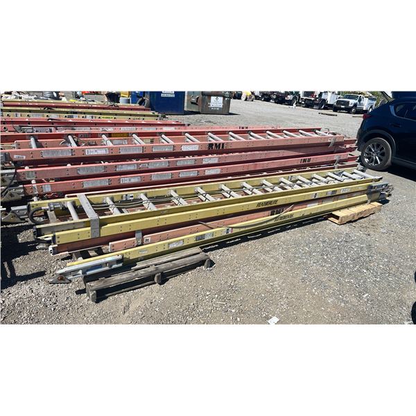 FEATHERLITE 28' YELLOW CARBON FIBER INDUSTRIAL TELECOMMUNICATIONS EXTENSION LADDER WITH LEVEL LOCK