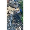 Image 1 : BLACK METAL INDUSTRIAL SIGN STANDS, BAR HANGERS, REEL STAND, & ASSORTED INDUSTRIAL ITEMS
