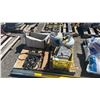 Image 1 : PALLET OF PROPANE BOTTLES, HAND CONTROL SWITCH, & ASSORTED INDUSTRIAL ITEMS