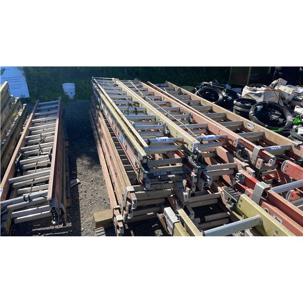 STACK OF ASSORTED 20' INDUSTRIAL TELECOMMUNICATIONS EXTENSION LADDER