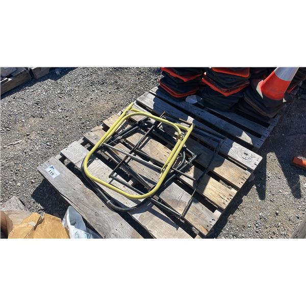 PALLET OF ASSORTED MANHOLE SAFETY RAILINGS, & ORANGE CABLE REEL STAND