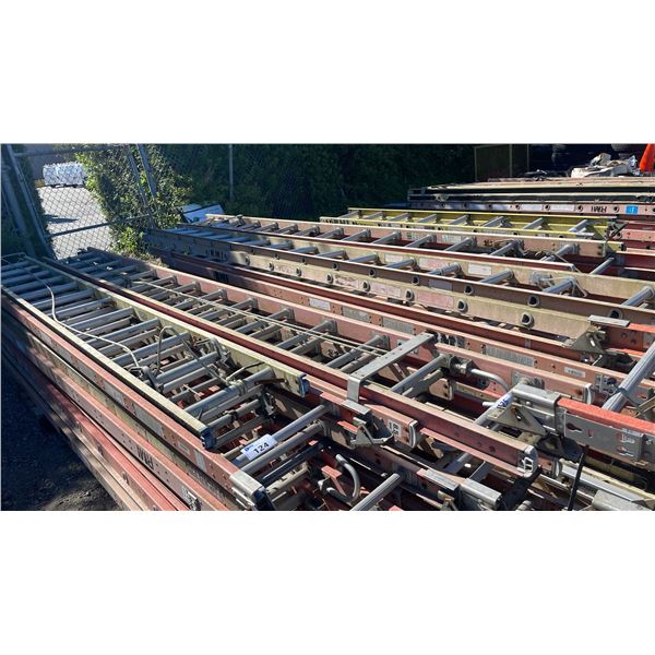 STACK OF ASSORTED SIZED INDUSTRIAL TELECOMMUNICATIONS EXTENSION LADDER
