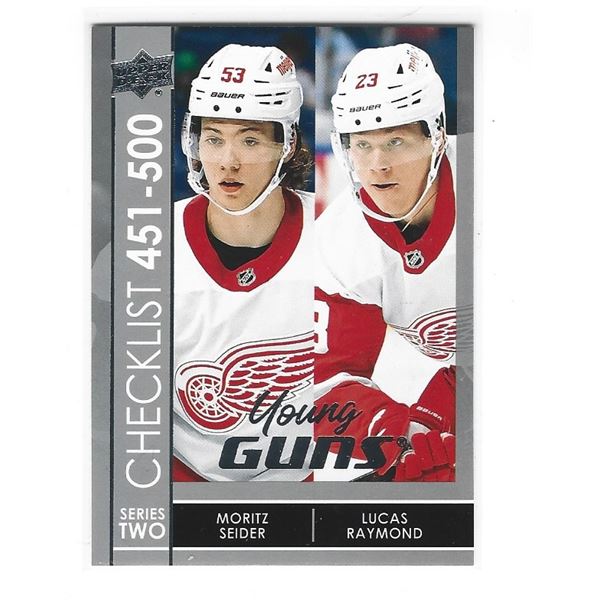 Moritz Seider Lucas Raymond 2021-22 Upper Deck Young Guns Rookie Checklist card #500