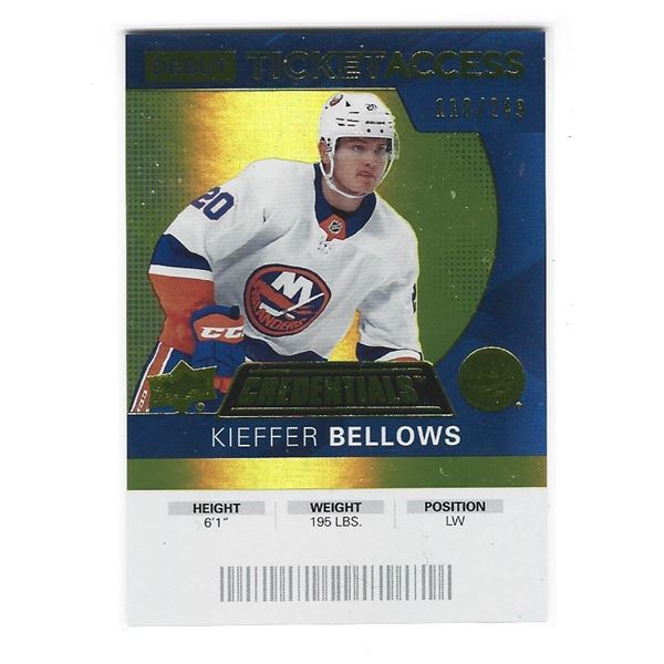 Kieffer Bellows 2020-21 UD Credentials Debut Ticket Access Rookie #94 Yellow #d 110/249