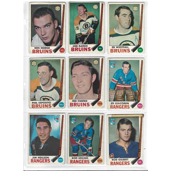 Lot of 9 1969-70 O-Pee-Chee NHL Hockey cards