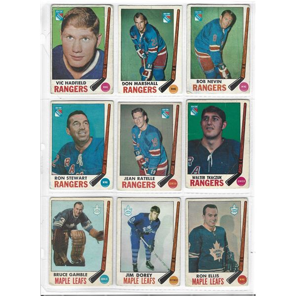 Lot of 9 1969-70 O-Pee-Chee NHL Hockey cards