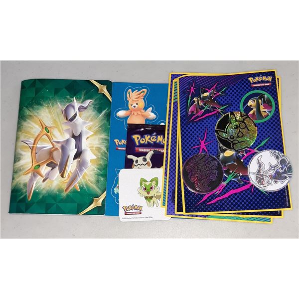 Lot of Assorted Pokemon Items, Stickers, Card Pack, Coins & Book