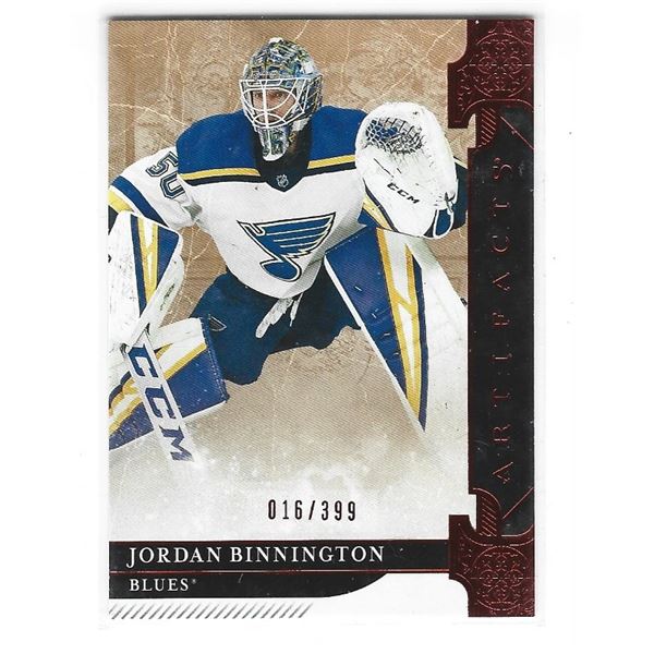 Jordan Binnington 2019-20 Artifacts card #137 Ruby #d 016/399
