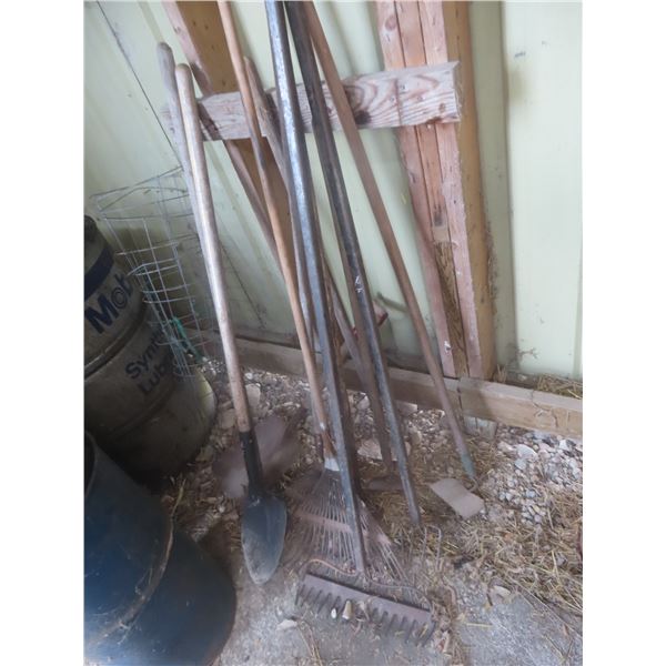 Yard Tools: Rakes, Hoe, Spades and Tomato Cages