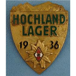 1936 HOCHLAND LAGER BADGE. RARE. GOLD & ENAMEL