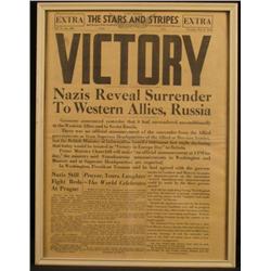 ORIGINAL WWII STARS & STRIPES NEWSPAPER NAZIS SURRENDER