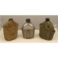GROUP OF 3 CANTEENS-1942-1952-1963 2 W/CANVAS CARRIER