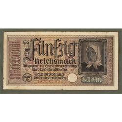 ORIGINAL 50RM NAZI NOTE W/EAGLE & SWASTIKA EMBOSSED