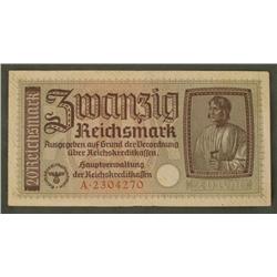 ORIGINAL 20 RM NAZI NOTE EAGLE/SWASTIKA EMBOSSED