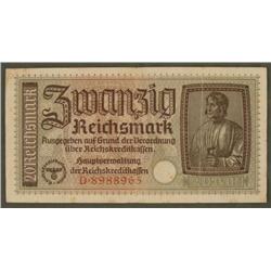 NAZI 20 RM ORIGINAL CURRENCY WITH EAGLE AND SWASTIKA