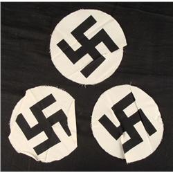WWII NAZI- 3 ORIGINAL SWASTIKA DISCS FOR FLAGS UN-SEWN