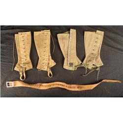 2 WWII ARMY CANVAS LEGGING & SUEDE TAN BULLET BELT