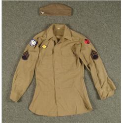 WWII ARMY SHIRT w/INSIGNIA 7TH DIV-24TH ARMY CORPS +CAP