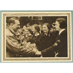 ORIG B&W POSTCARD OF HITLER GREETING HITLER YOUTH GIRLS