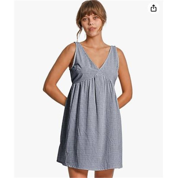 Amazhiyu Blue Gingham Sleeveless Dress L