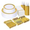 Image 1 : Prestee 350-Piece White with Gold Trim Plastic  Disposable Dinnerware Sets