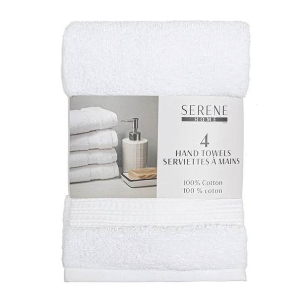 Serene Home 4 Hand Towels, 100% Cotton